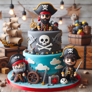 FUN PIRATES THEMED KIDS BIRTHDAY CAKE  CARD