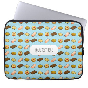 Fun Pixel Art Biscuits & Cookies Pattern With Text Laptop Sleeve