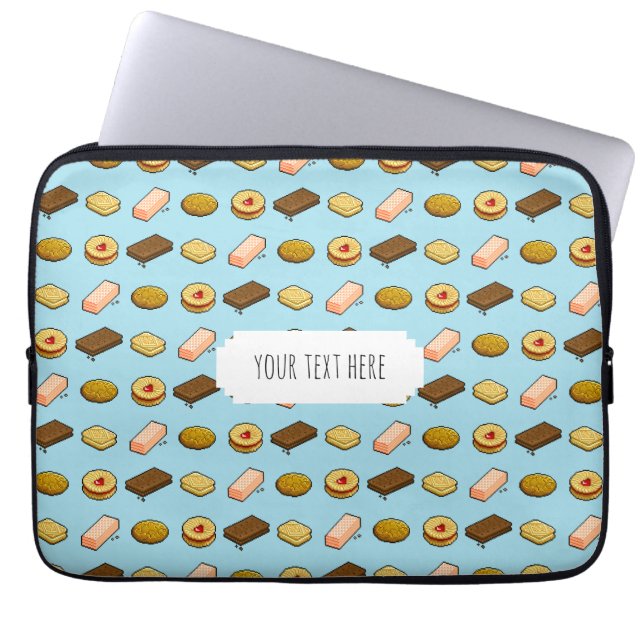 Fun Pixel Art Biscuits & Cookies Pattern With Text Laptop Sleeve (Front)