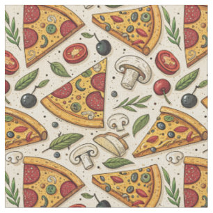 Fun Pizza Party Pepperoni Pizza Lover Food Pattern Fabric