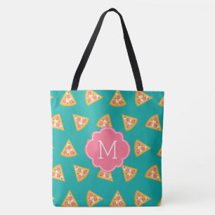 Fun Pizza Slices Pattern Monogram Tote Bag