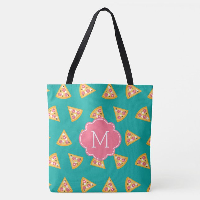 Fun Pizza Slices Pattern Monogram Tote Bag (Front)