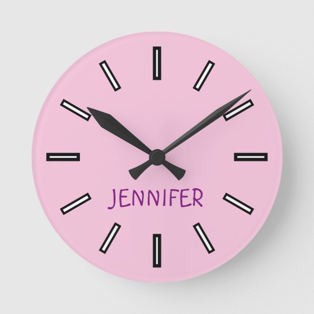 Fun, Plain, Simple Pink Clock + Personalised Name (Front)