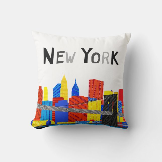 Fun, Playful Childlike Illustration of Manhattan Cushion (Front)