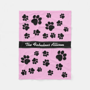 Fun Playful Paw Prints for Dog Lover A06A PINK Fleece Blanket