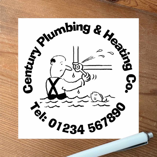 Fun Plumbing and Heating Cartoon to Personalise. Rubber Stamp (Creator Uploaded)