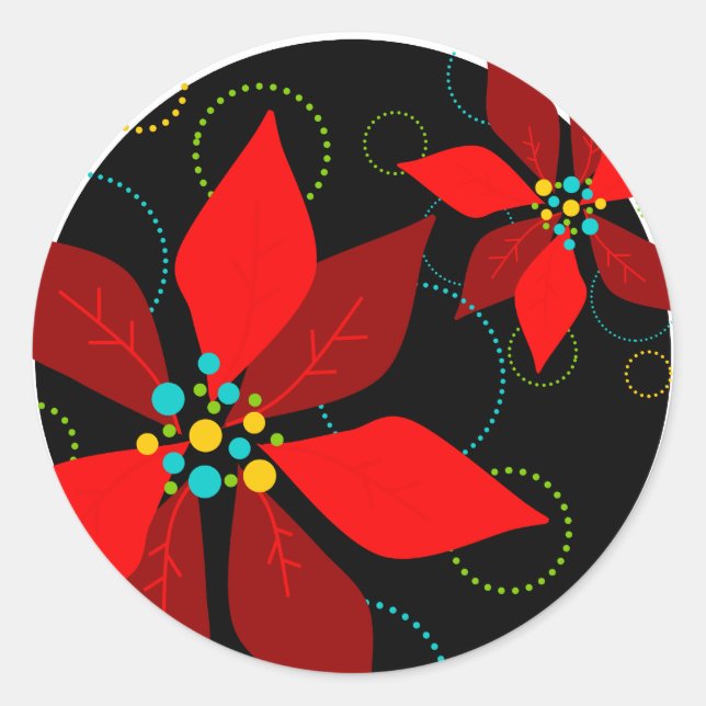 Fun Poinsettia Retro Holiday Sticker (Front)