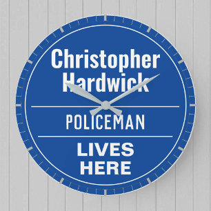 Fun Policeman Wall Plaque Style Large Clock