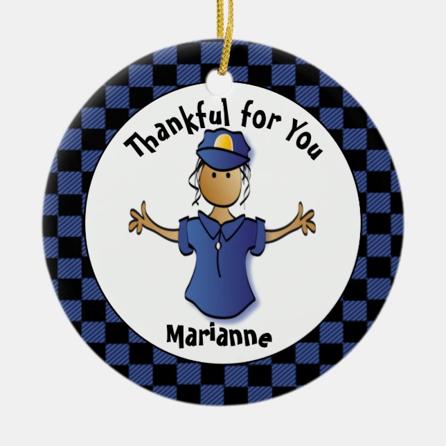 Fun Policewoman Gift - Cute Proud of You Officer  Ceramic Tree Decoration (Front)