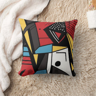 Fun Polka Dot Geometric Cubist Abstract Cushion