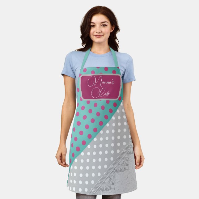Fun Polka Dot Personalised Apron (Worn)
