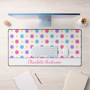 Fun Polka Dot Pink Purple Blue Desk Mat