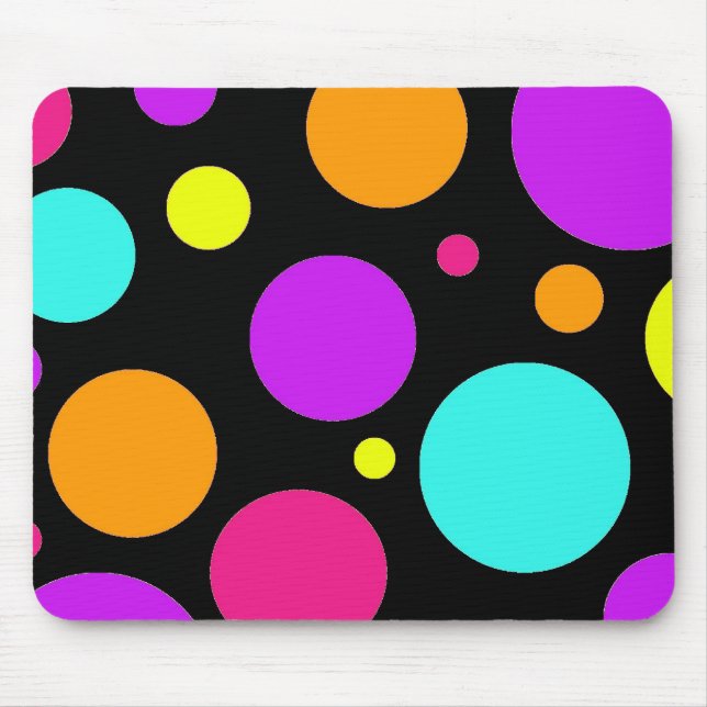 Fun Polka Dots Black Orange Purple Teal Pink Mouse Mat (Front)
