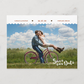 Fun Polka Dots Brush Script Photo Save the Date Announcement Postcard