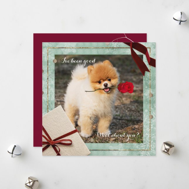 Fun Pomeranian  Christmas I've Been Good Flat Card (Front/Back In Situ)