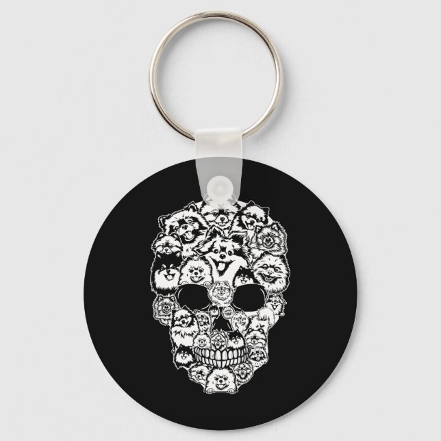 Fun Pomeranian Skull Dog Skeleton Halloween  Key Ring (Front)
