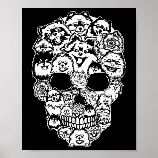Fun Pomeranian Skull Dog Skeleton Halloween  Poster (Front)