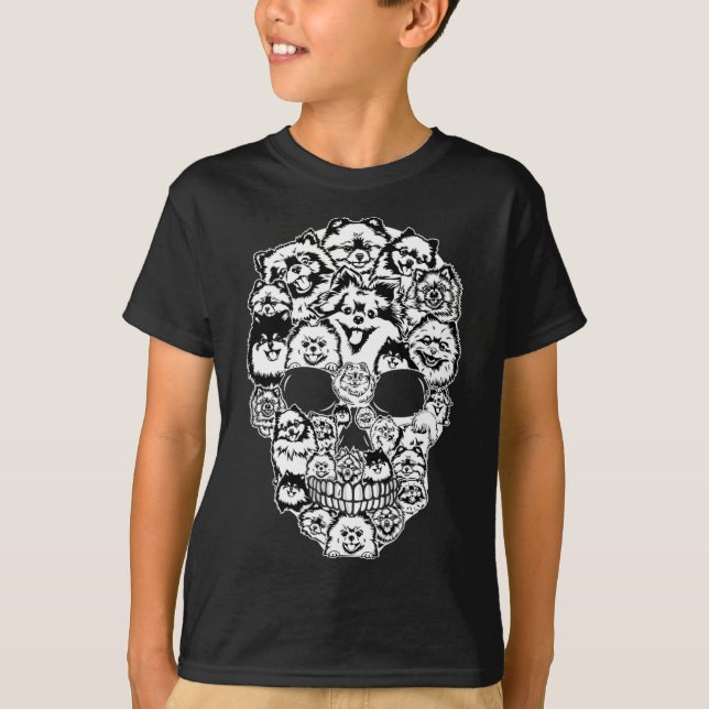 Fun Pomeranian Skull Dog Skeleton Halloween  T-Shirt (Front)