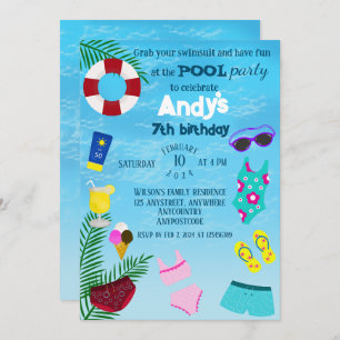 Fun Pool Birthday Party Invitation