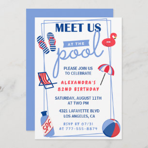 Fun Pool Party 82nd birthday invitations  Summer