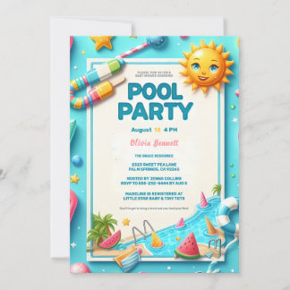 Fun Pool Party Baby Shower with Cute Summer Icons Announcement