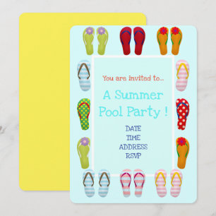 Fun Pool Party cute and modern flip flops Invitation
