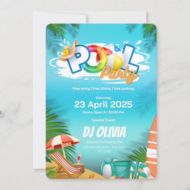 Fun Pool Party Invitation (Front)