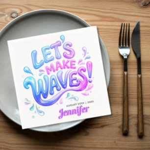 Fun Pool Party Pink And Blue Holographic Waves Napkin