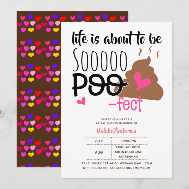 Fun POOP Emoji Life Is Poofect Love Bridal Showe Invitation (Front/Back)