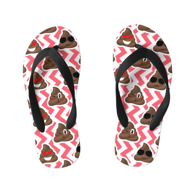 Fun Poop Emoji Red ZigZag Pattern Kid's Flip Flops (Footbed)
