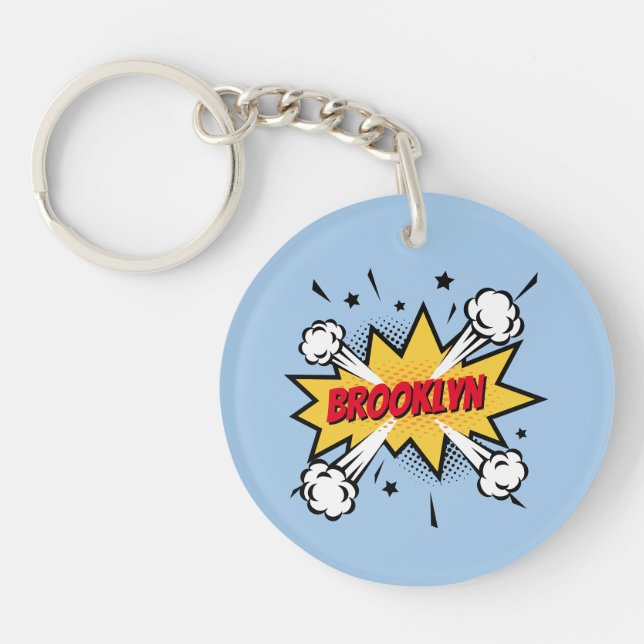 Fun pop art comic book style callout logo key ring (Front)
