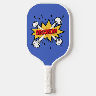 Fun pop art comic book style callout logo pickleball paddle