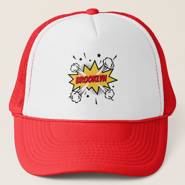Fun pop art comic book style callout logo trucker hat (Front)