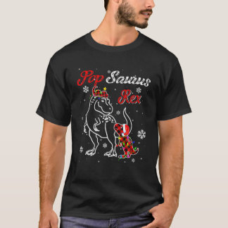 Fun Popsaurus Rex Cute Dinosaur Red Plaid Christma T-Shirt