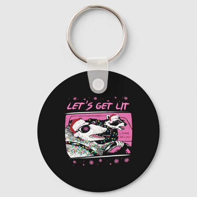 Fun Possum Racoon Lets Get Trash Street Pink Chri Key Ring (Front)