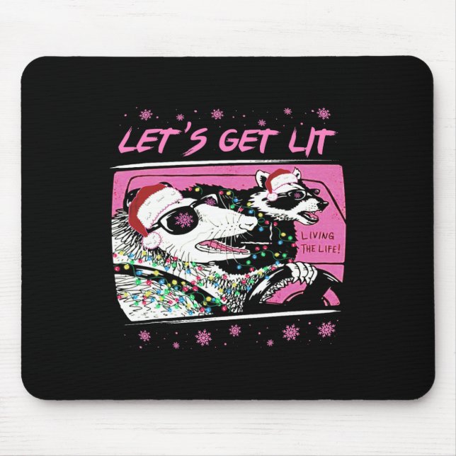 Fun Possum Racoon Lets Get Trash Street Pink Chri Mouse Mat (Front)