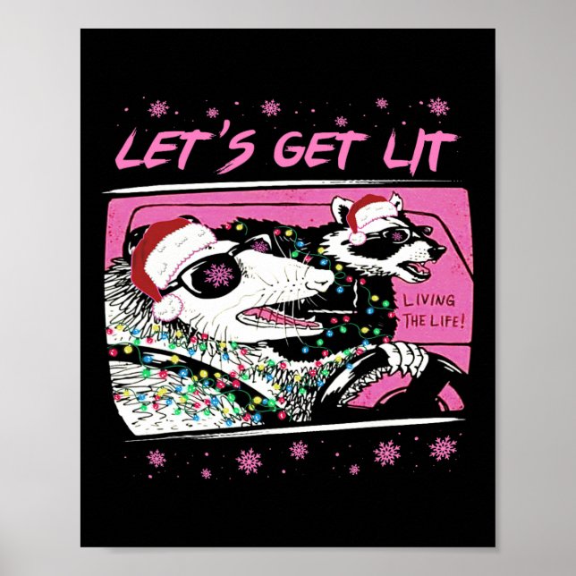 Fun Possum Racoon Lets Get Trash Street Pink Chri Poster (Front)