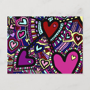 Fun Postcard, Psychedelic Trippy Hearts, Colourful Postcard