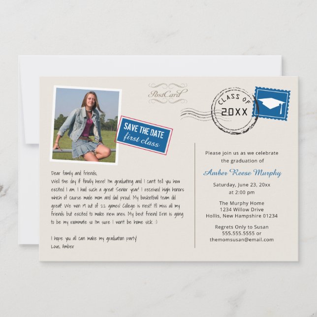 Fun Postcard Style Graduation Party Invitation (Front)