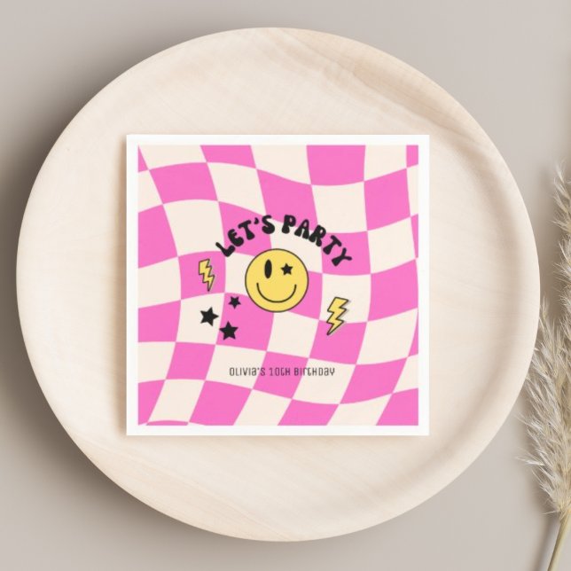 Fun Preppy Hot Pink Y2K Retro Birthday Napkins (Creator Uploaded)
