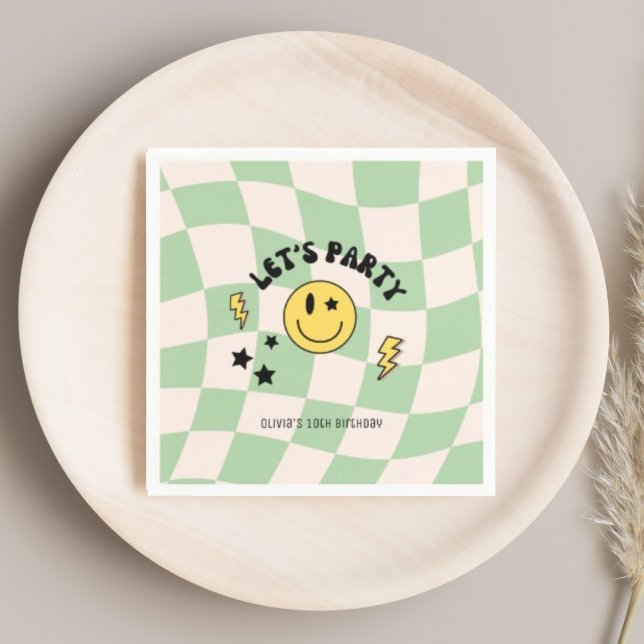Fun Preppy Sage Green Y2K Retro Birthday Napkins (Creator Uploaded)