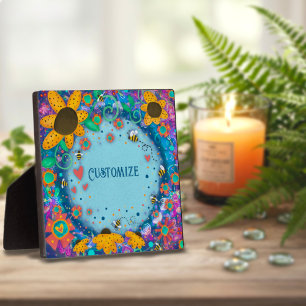 Fun Pretty Floral Bumblebee ONE WORD Custom Plaque