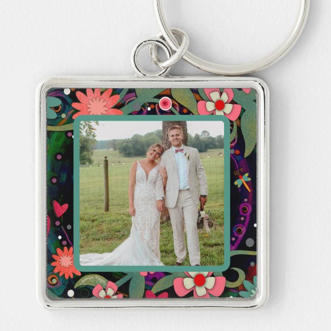 Fun Pretty Floral Dragonfly Photo Inspirivity  Key Ring (Front)