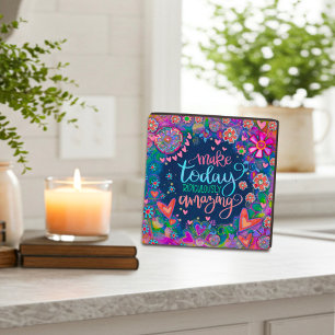 Fun Pretty Inspirational Floral Amazing Quote Plaque