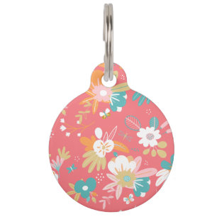 Fun pretty scandi flowers pet tag
