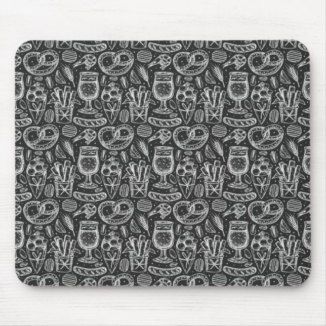 Fun Pretzels, Chicken Wings & Beer Pattern Mouse Mat (Front)