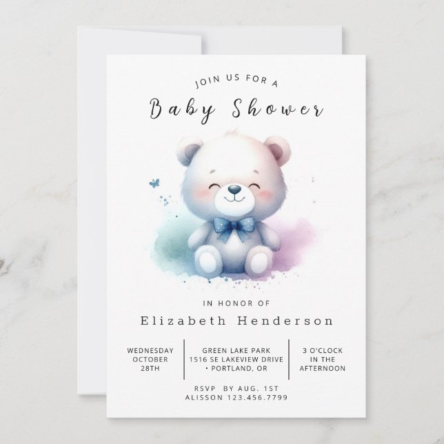 Fun Printable Bear Baby Shower Invitation (Front)