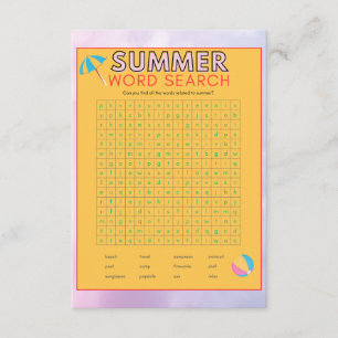 Fun Printable Summer Word Search Puzzle for Kids & Enclosure Card