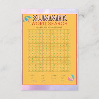 Fun Printable Summer Word Search Puzzle for Kids & Enclosure Card