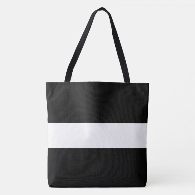 Fun Professional Wide Black White Nautical Stripes Tote Bag (Front)